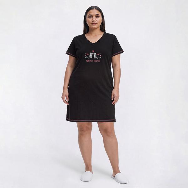 Plus Size Rene Rofe(R) Short Sleeve Purr-Fect Together Nightshirt